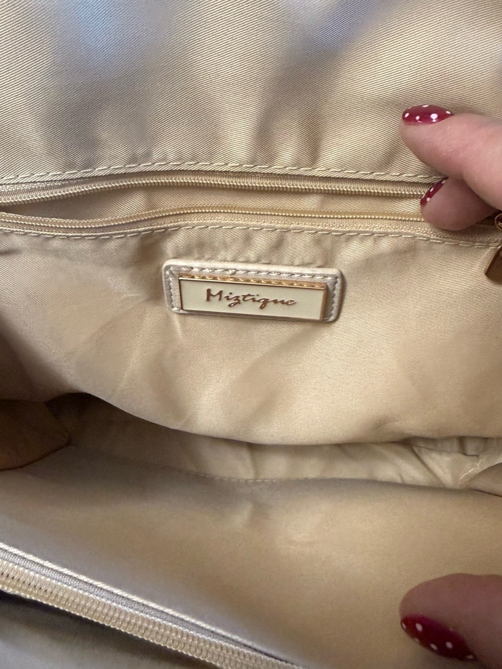 Mystique Boutique Beige Shoulder Bag with Neutral Interior